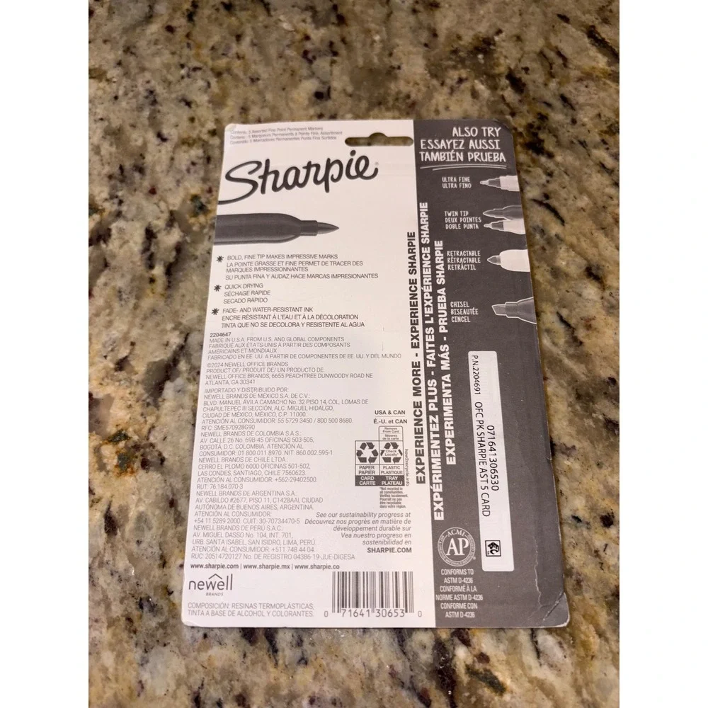 Sharpie Fine Point Permanent Markers Assorted Colors 5 Count Pack‎ 30653 NEW